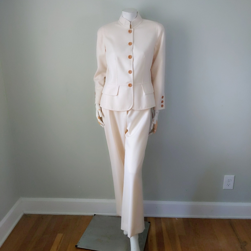 Vintage 🎉HP🎉 Custom Oscar de la Renta Ivory Wool Pantsuit 10 M - Picture 2 of 6
